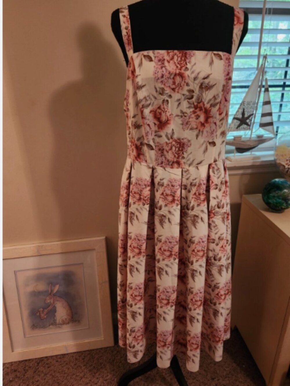 Womens 3XL Romantic Floral Tea Length Dress Wide Strap Cottagecore Coquette